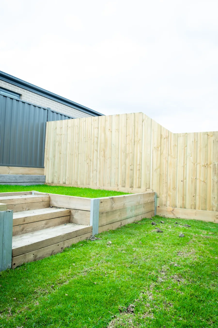 Timber sleeper steps and fence